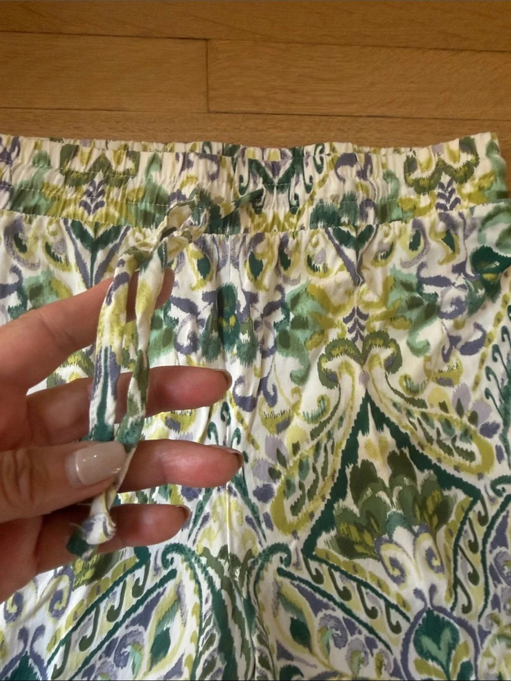 Philosophy Ikat pattern Green & Yellow Pull-On Pants-Petite Med.